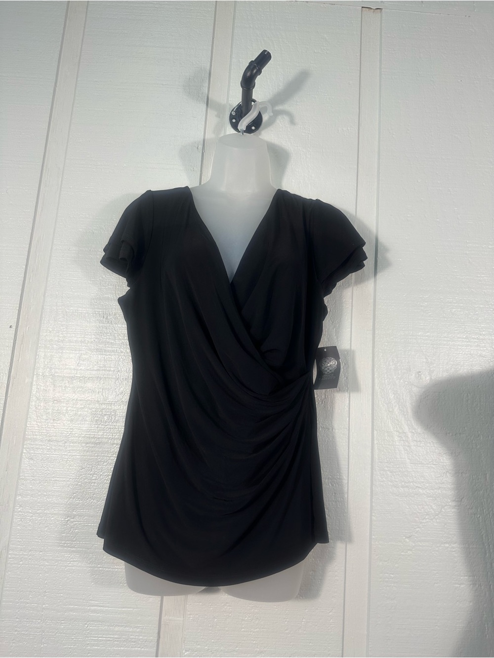 Vince Camuto Black Faux Wrap Top Size Large EUC
